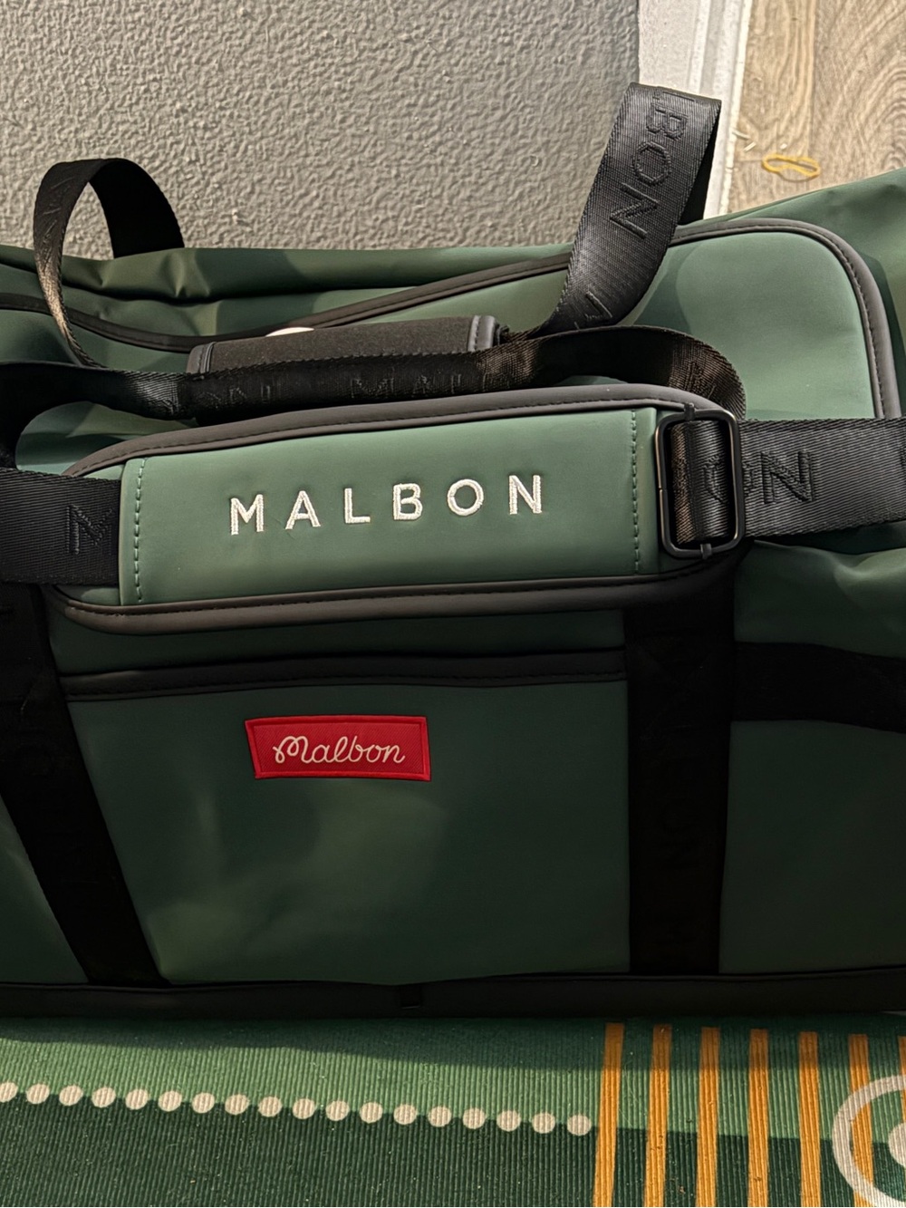 Malbon Golf Green Duffel Bag with Logo Patch and separate shoe compartment - Picture 2 of 6
